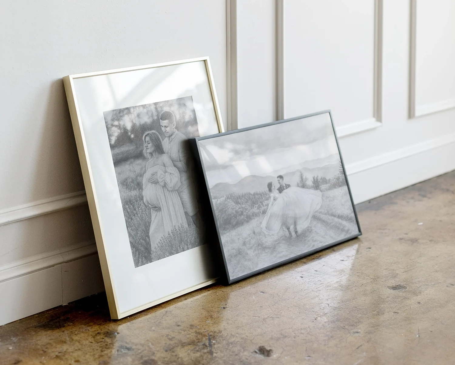 Szkic ze zdjęcia w białej i czarnej ramie