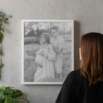 Szkic ze zdjęcia w białej ramie - sesja brzuszkowa