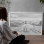 Szkic ze zdjęcia w białej ramie - sesja ślubna