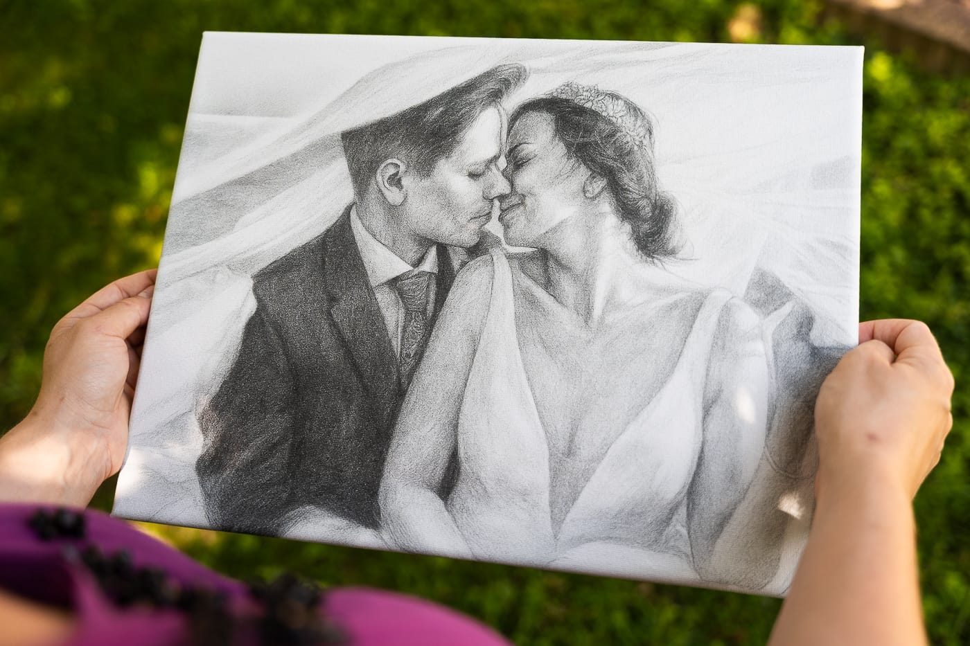 Szkic ze zdjęcia na płótnie – sesja ślubna