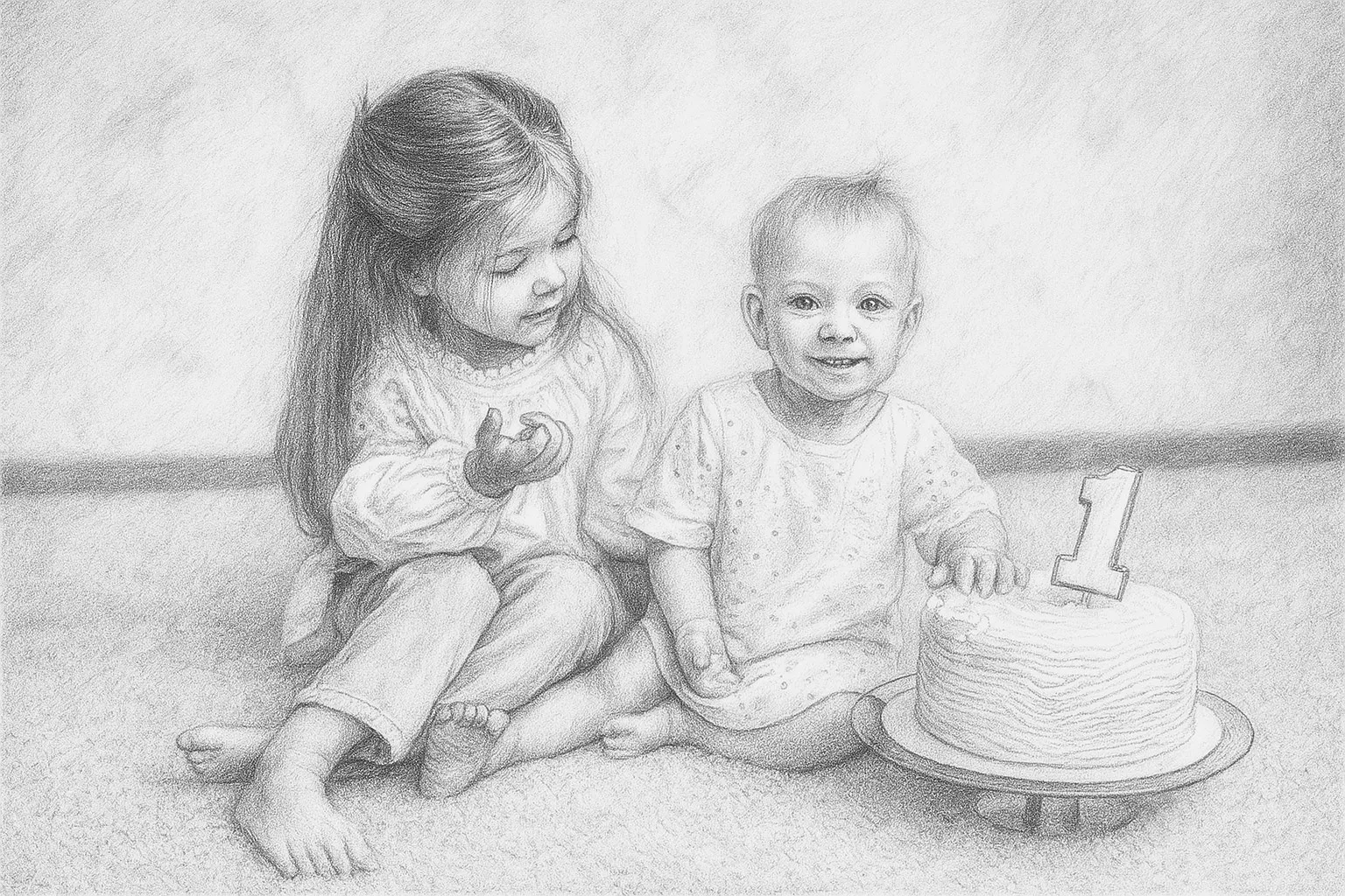 szkic ze zdjecia pierwsze urodziny